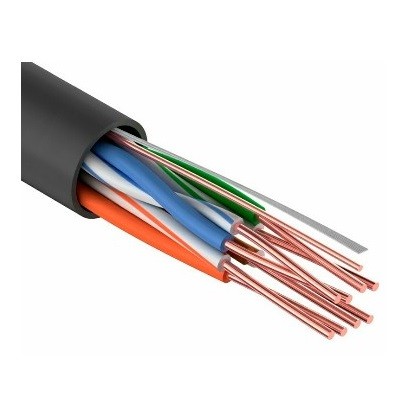 Кабель витая пара U/UTP, CAT 5e, ZH нг(А)-HF, 4PR, 24AWG, OUTDOOR, SOLID, черный (01-0065)