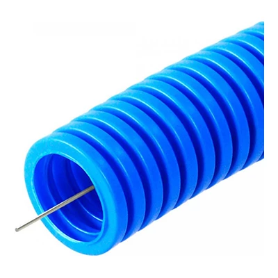 Труба гофрированная ПП тяжёлая 750 Н негорючая (НГ) синяя с/з d25 мм (50м/2600м/ уп/пал) (PR02.0081)