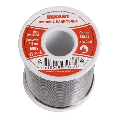 Припой с канифолью, 500г, Ø1мм, (олово 60%, свинец 40%), катушка (09-3363)