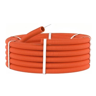 Труба ПНД гибкая гофр. д.32мм, лёгкая с протяжкой, 25м, цвет оранжевый