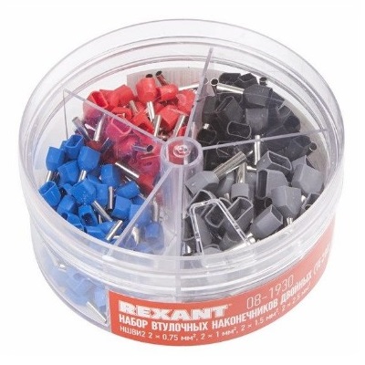Набор втулочных наконечников двойных НШВи(2) (2х0.75 мм²; 2х1 мм²; 2х1.5 мм²; 2х2.5 мм²) в боксе (ТE-200) (08-1930)