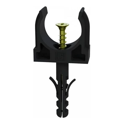 Крепеж-клипса с дюбелем и саморезом черная d16 мм (100шт/1500шт уп/кор) (PR13.0219)